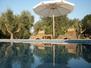 an umbrella and chairs next to a swimming pool at B&B Villa Giuliana in Arnesano