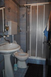 Un baño con inodoro, lavabo y ducha. en Joleski Accommodation, en Ohrid 25 fotos más