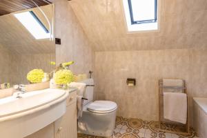 un bagno con un water, un lavandino e una vasca di Villa Neuwirth a Greifenstein Altre 38 foto