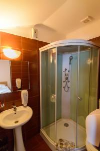 a bathroom with a shower and a sink at LaCetate Boutique Hotel in Piteşti +160 photos