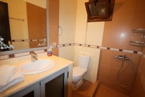 a bathroom with a sink and a toilet at Mihal Suites in Sarandë