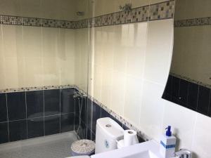 a bathroom with a toilet and a tub and a sink at Tranquilo y Acogedor Apartamento in Órzola