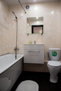 ヴォログダにあるApartment Na Premininaのバスルーム(トイレ、洗面台、バスタブ付)