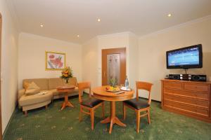 TV a/nebo společenská místnost v ubytování Hotel Schweizer Hof Thermal und Vital Resort