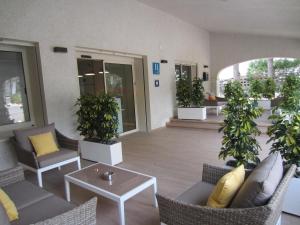a living room with chairs and potted plants at Hotel Llorca in Platja de l’Almadrava
