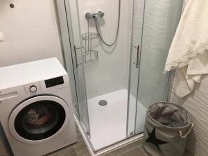 a washing machine in a bathroom with a shower at Apartments Ladesta in Lastovo +80 photos