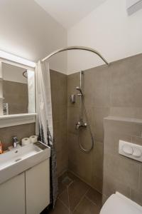 een badkamer met een douche en een wastafel bij Klebelsberg Kastély Budapest in Boedapest