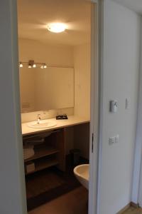 ein Bad mit einem Waschbecken und einem Spiegel in der Unterkunft Apartment Plan Corones in Bruneck