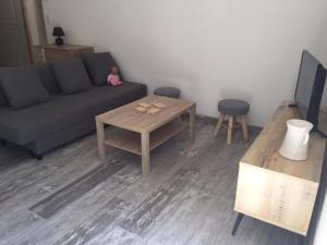 a living room with a couch and a table at Les Cimes in Saint-Pierre-de-Rivière