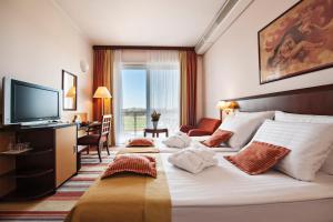 een hotelkamer met een groot bed en een televisie bij Grand Hotel Primus - Terme Ptuj - Sava Hotels & Resorts in Ptuj
