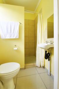 a bathroom with a toilet and a sink and a shower at Minilitha Lodge in Richards Bay
