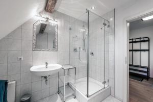 a bathroom with a sink and a shower at Ferienwohnung Kopf in Bad Buchau