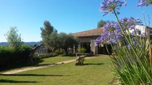 un jardín con flores púrpuras frente a una casa en l'Hotellerie Kouros, en Cuers