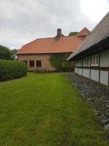 a house with a grass yard next to a building at Wichernhaus-Boltenhagen in Boltenhagen