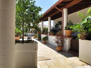 a patio with potted plants on a building at Casa Colonica Liliane B&B in Porto Cesareo