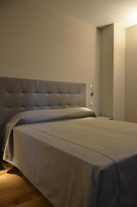 a bedroom with a large bed with a gray blanket at Villa Bonin in Zovencedo