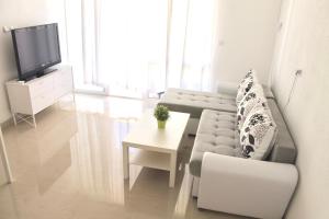 a living room with a couch and a table and a tv at Apartments Villa Milna 1 in Budva