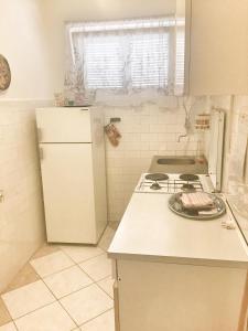 a kitchen with a white refrigerator and a stove at Apartment Marija in Selce