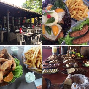 un collage de fotos de comida y papas fritas en Pousada e Restaurante do Porto en São João Batista do Glória