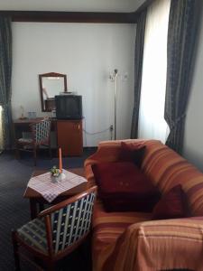 uma sala de estar com um sofá e uma mesa em Hotel Mance em Brod na Kupi