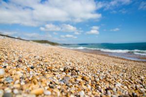 una gran cantidad de rocas en una playa en The Cricket Inn, en Beesands