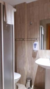 ein Bad mit einer Dusche, einem WC und einem Waschbecken in der Unterkunft La Gallega in Cacabelos