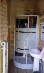 a bathroom with a shower and a sink at yourte d'hotes in Mailley-et-Chazelot