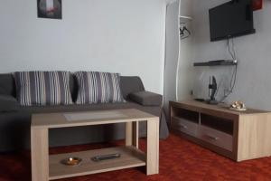 a living room with a couch and a coffee table at Apartman Amalija in Gornji Karin
