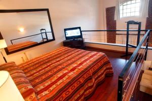 バイアブランカにあるLos Merinosのベッドルーム(鏡付きベッド1台、テレビ付)