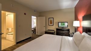 Habitación de hotel con cama y TV de pantalla plana. en Holiday Inn North Quail Springs, an IHG Hotel, en Oklahoma City