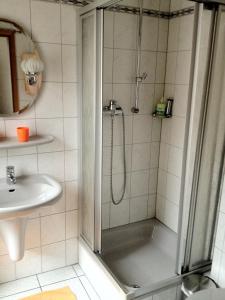 a bathroom with a shower and a sink at Bed and Breakfast - Rheingauer Hof in Oestrich-Winkel