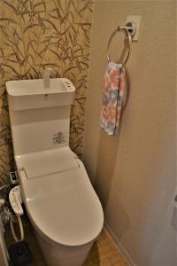 a bathroom with a toilet with a towel hanging on the wall at Peace house Abeno in Osaka