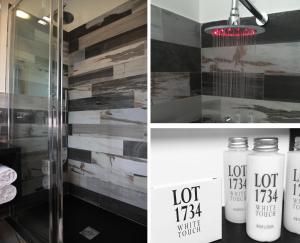 a bathroom remodel with a lot of wood and a shower at Residenza RoMa in Tropea