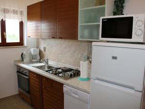 a kitchen with a white refrigerator and a microwave at Apartment in Silo/Insel Krk 13439 in Šilo