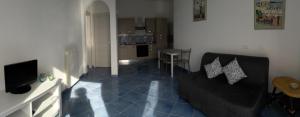 a living room with a couch and a television at Citara mare in Forio d'Ischia