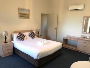 a bedroom with a large bed and a mirror at Orange Motor Lodge in Orange