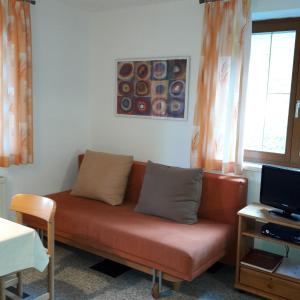 uma sala de estar com um sofá e uma televisão em Ferienwohnung Franck em Kleinarl