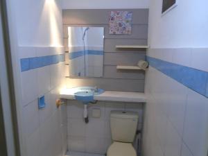 un piccolo bagno con un water e un lavandino di La Casa Homestay a Senggigi