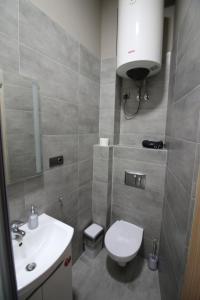 Łazienka z białą toaletą i umywalką w obiekcie Cosy Apartment on Horodotska 86 w Lwowie