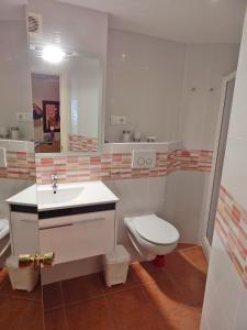 トロクス・コスタにあるLa Corbetaのバスルーム(トイレ、洗面台、鏡付)