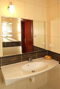 een badkamer met een wastafel en een spiegel bij Hotel U Witaszka in Czosnów