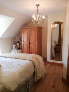 a bedroom with a large bed and a mirror at Assaroe House in Ballyshannon