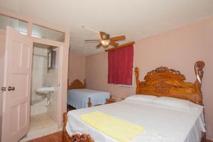 a bedroom with a bed and a ceiling fan at La Belle Maison Milot in Samson