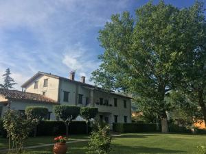 Sigillo的住宿－Appartamenti Albarosa by Holiday World，院子里有树的白色房子