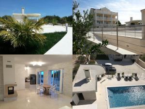 a collage of photos of a house and a swimming pool at Villa Bachelor Apartments in Vodice