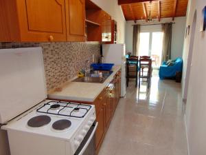 a kitchen with a stove and a sink and a refrigerator at Villa Skabus - Apartment in Liapades