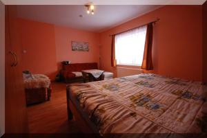 sypialnia z dużym łóżkiem i oknem w obiekcie Vasco w Wiśle
