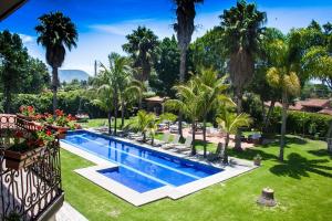 uma imagem de um quintal com uma piscina e palmeiras em Hotel Esmeralda em Atlixco