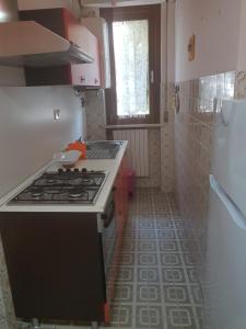 una cucina con piano cottura, lavandino e frigorifero di Casa vacanza Montesilvano a Montesilvano