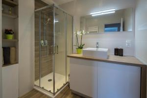 W łazience znajduje się umywalka i prysznic. w obiekcie Yvisa w mieście Antibes
